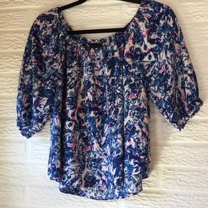 Nice royal blue floral peasant style blouse